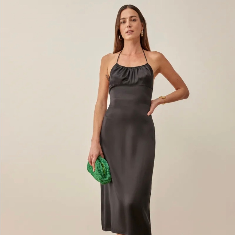 Reformation Black Canton Silk Dress